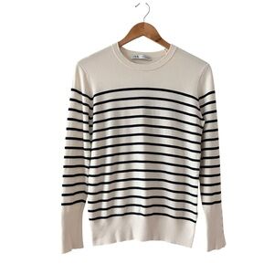 Zara Ivory and Dark Navy Stripe Sweater